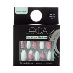 Loca Press On Nails Gold And Pink Glitter Stiletto Shape (S2)