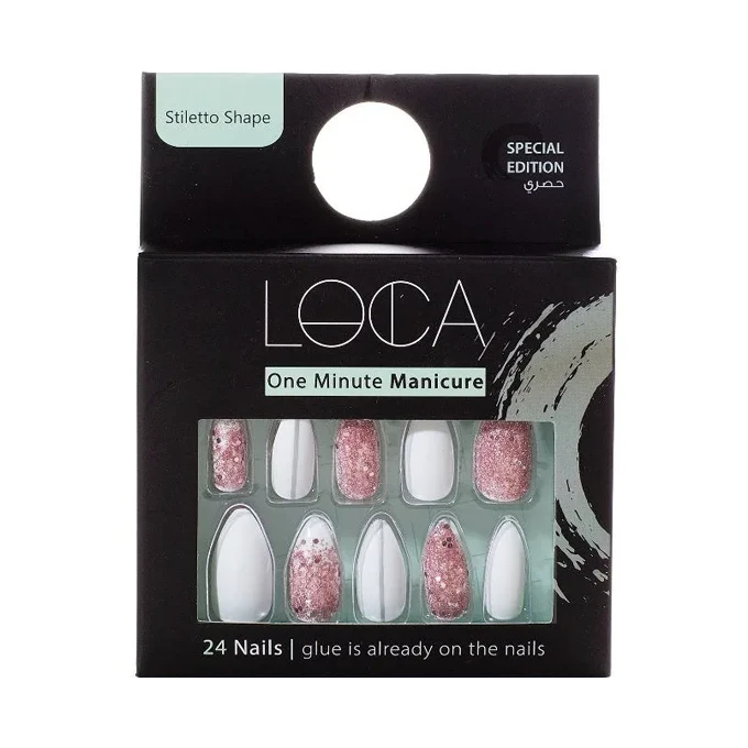 Loca Press On Nails Gold And Pink Glitter Stiletto Shape (S2)