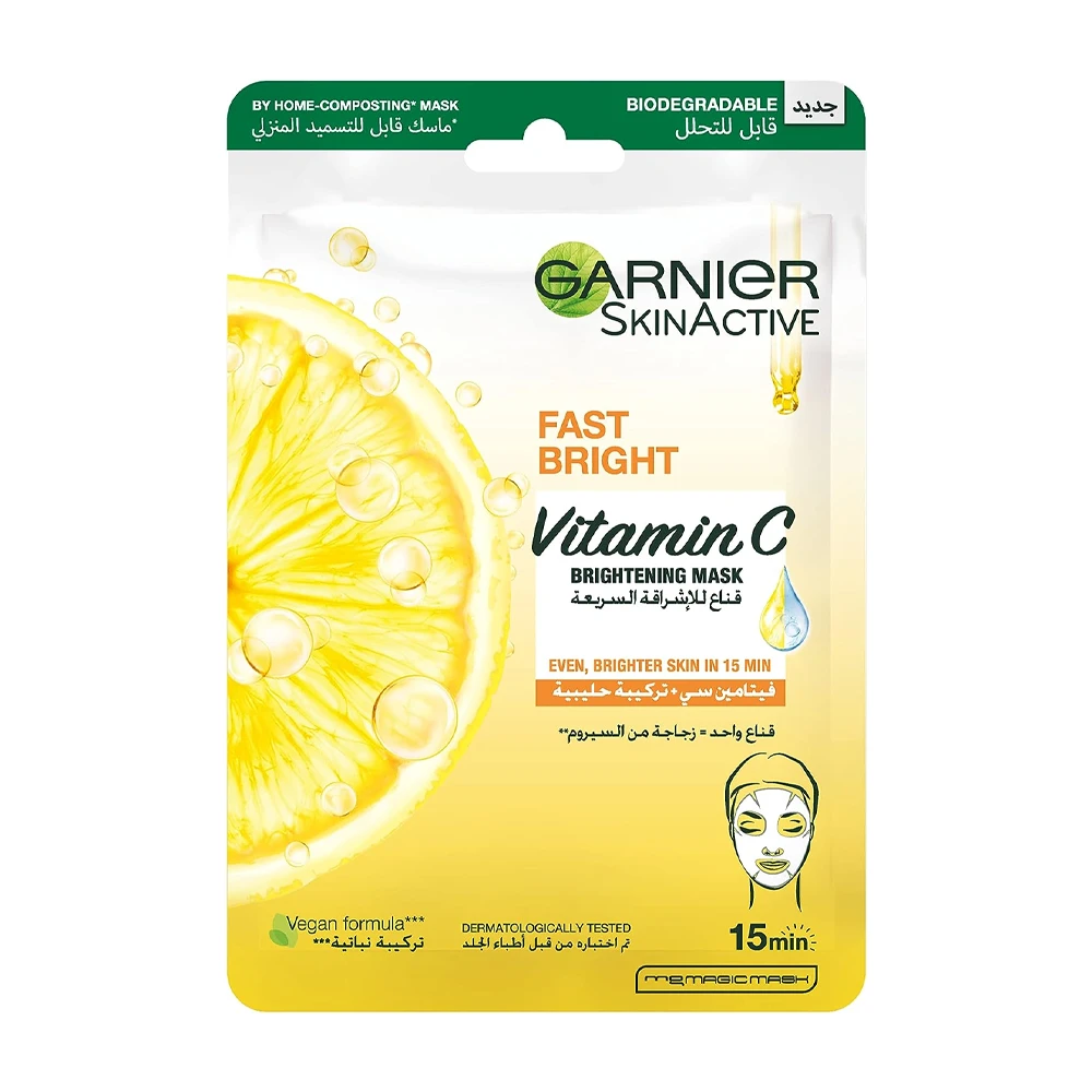 Garnier SkinActive Fast Bright Instant Bright Tissue Mask with Vitamin C and Milky Essence - 28gm