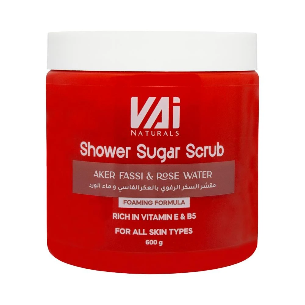 VAI Naturals Shower Sugar Scrub with Aker Fassi & Rose Water Foaming Formula - 600G
