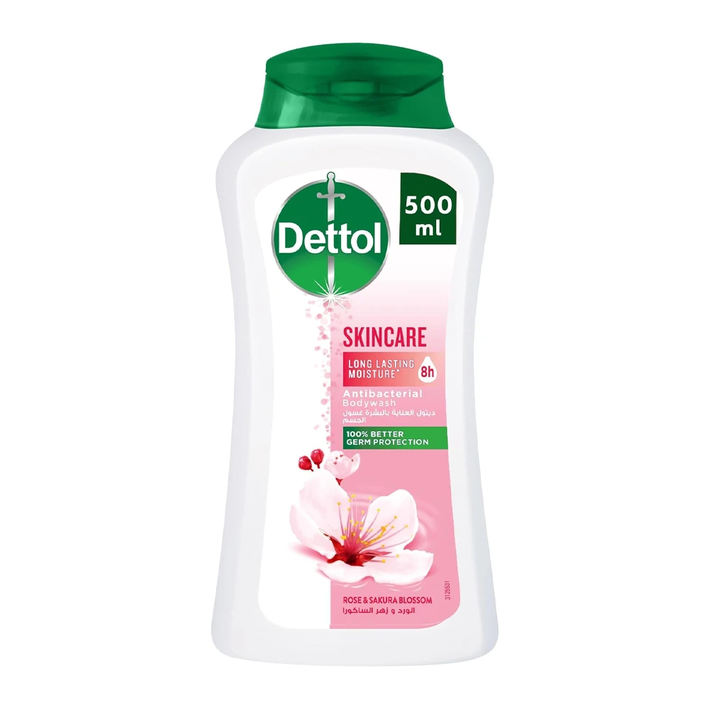 Dettol 8H Longlisting Moisture Antibacterial Body Wash With Rose and Sakura Flower - 500ml