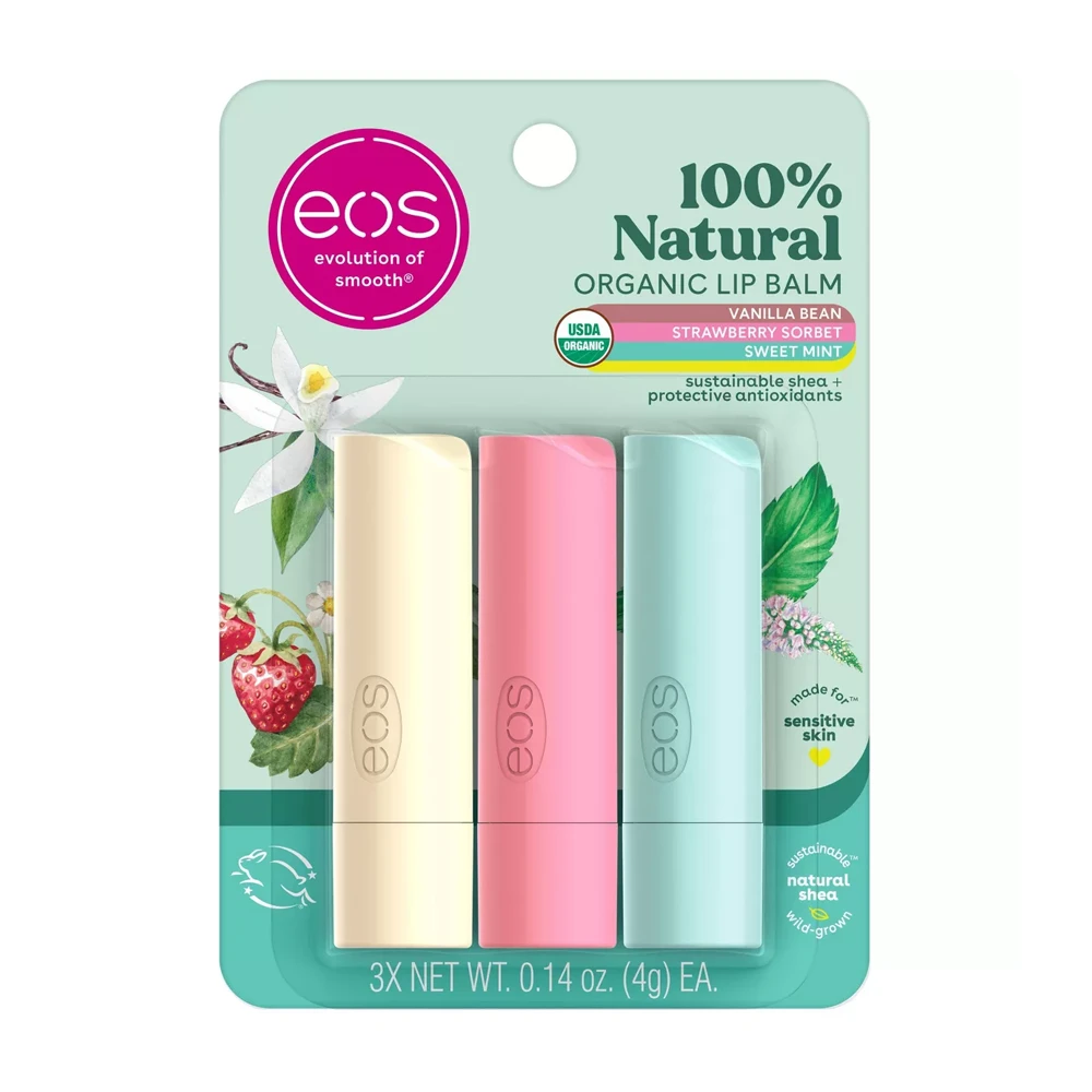 eos 100% Natural & Organic Lip Balm - 3 Pieces