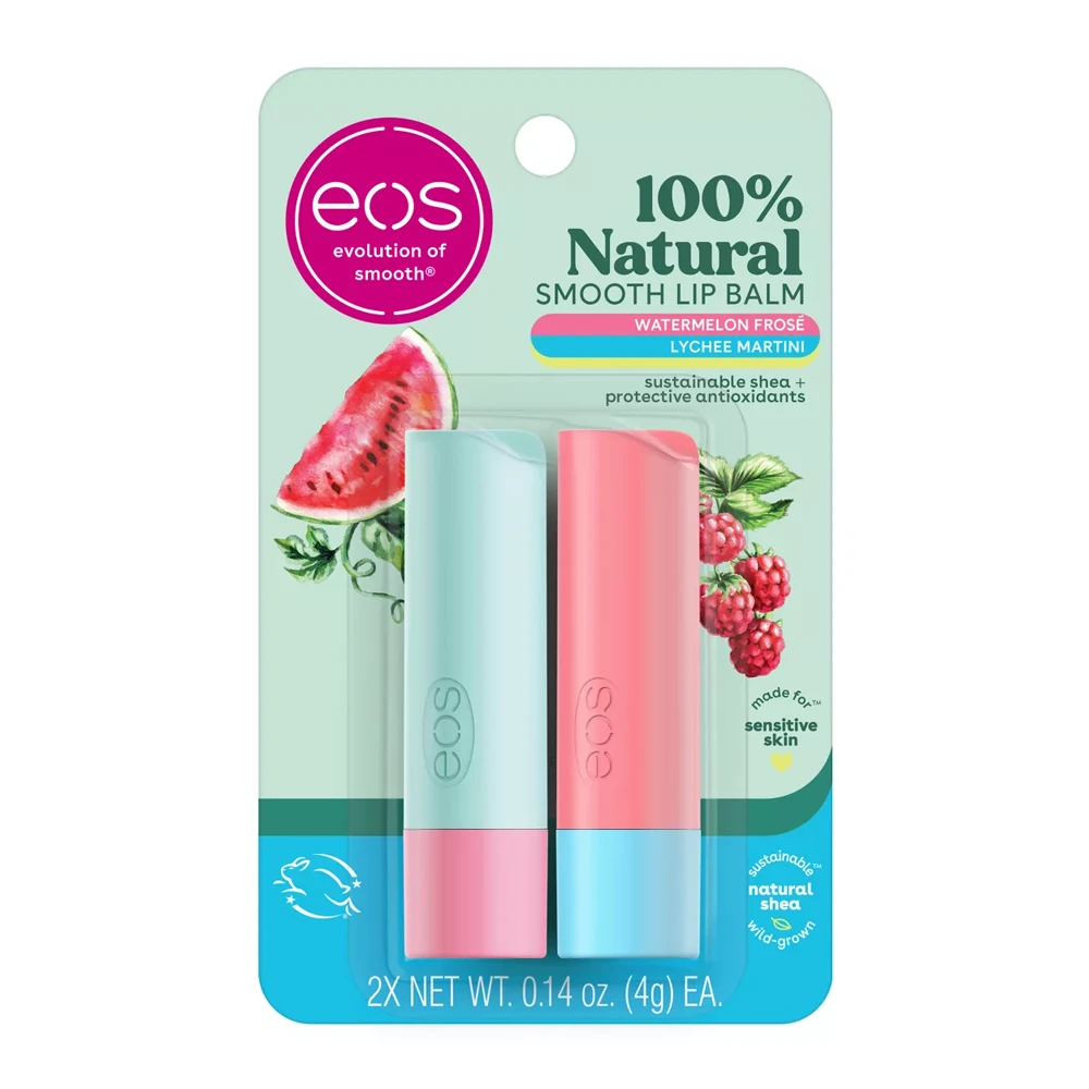 eos 100% Natural Lip Balm Watermelon Frose & Lychee Martini Flavor - 2 Pieces