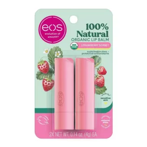 eos Organic 100% Natural Shea Lip Balm Strawberry Sorbet Flavor - 2 Pieces